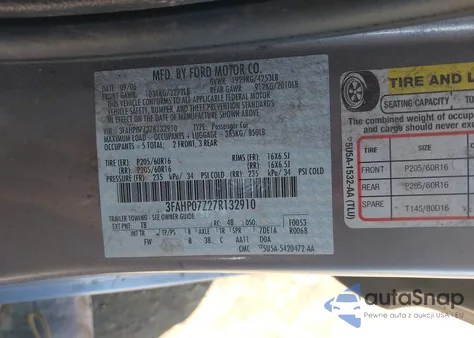 2007 Ford Fusion Se from USA, damaged, VIN 3FAHP07Z27R132910